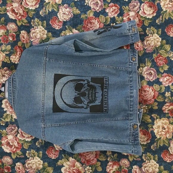 Hand Crafted Jackets & Blazers - Sold Momento Mori Handmade Upcycled Skeleton Middle Finger Vintage Jean Jacket
